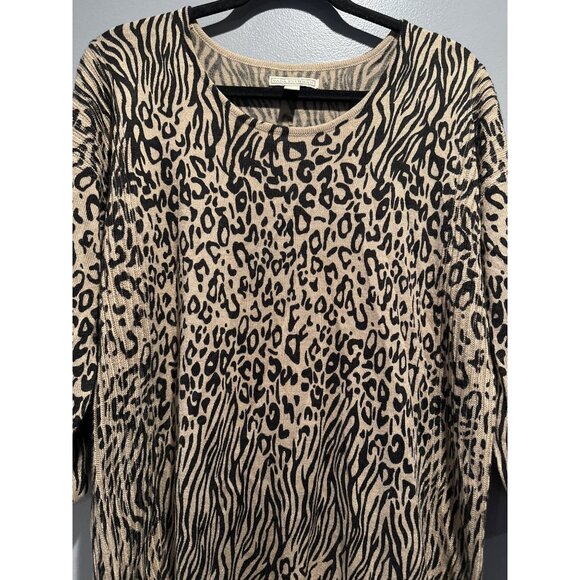 Dana Buchman Women’s L Leopard Print Sweater Y2K Retro Chic Fall Winter Classic - Picture 2 of 9
